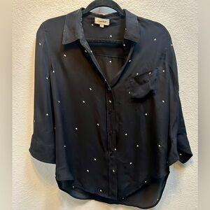 L’Agence Nina Twinkle Star Blouse Silk Button Up Shirt Black White Size Medium